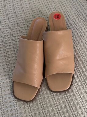 Joie Beige Open-Toe Slide Mules, Sz 10